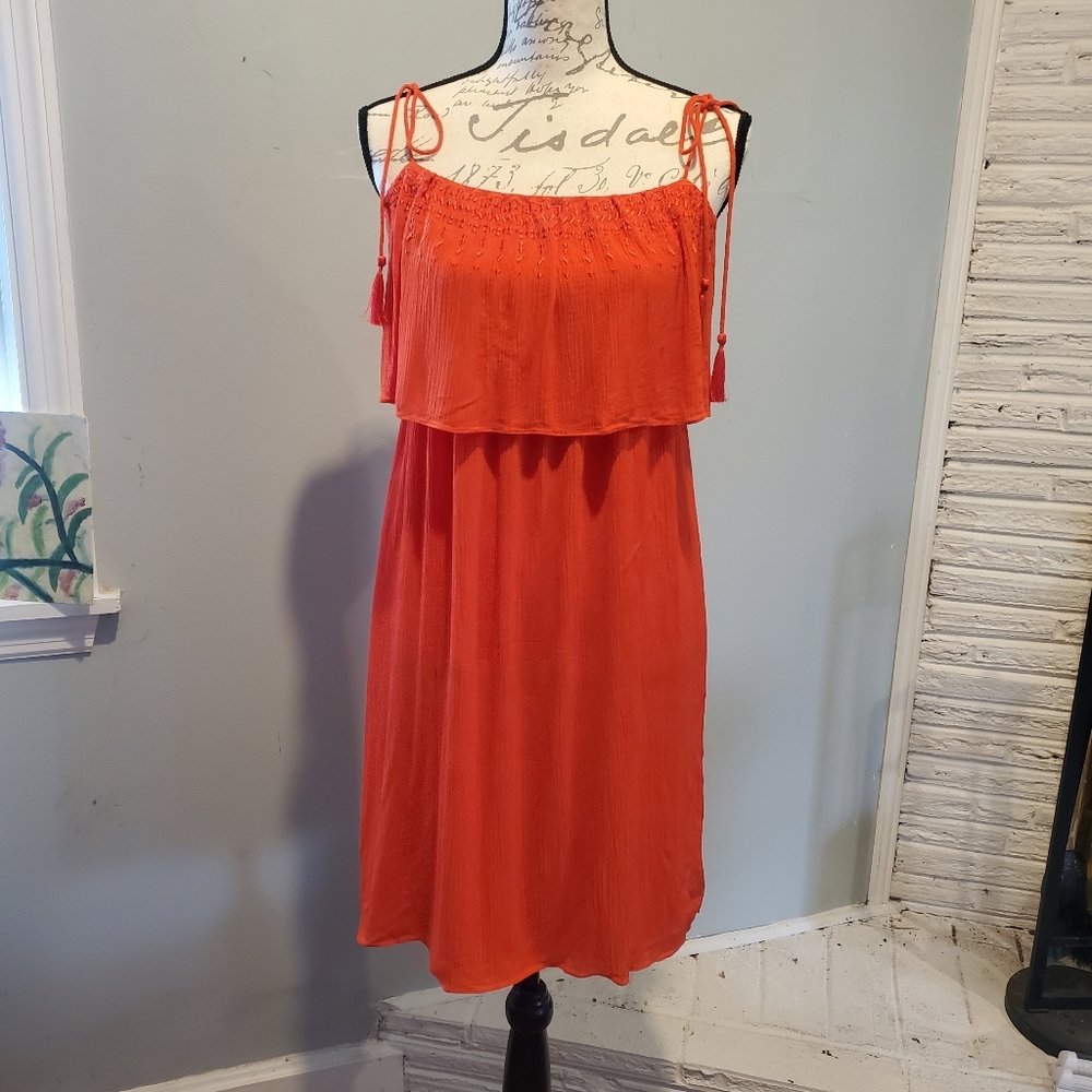 Laundry By Shelli Segal Vivid Orange Sleeveless Midi Dress